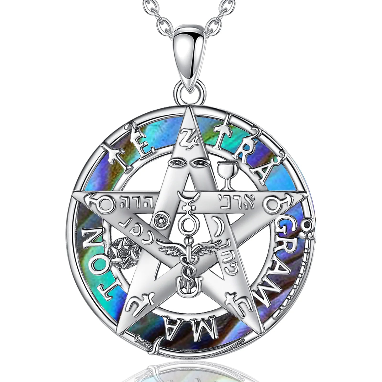 Merryshine 925 Sterling Silver Mother of Pearl Gothic Pentacle Pagan Star Pentagram Pendant Necklace
