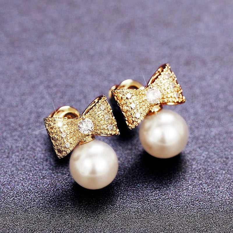 CSE2283 Top Quality Fashion Cubic Zircon Earrings Gold Plated Bowknot Stud Earrings