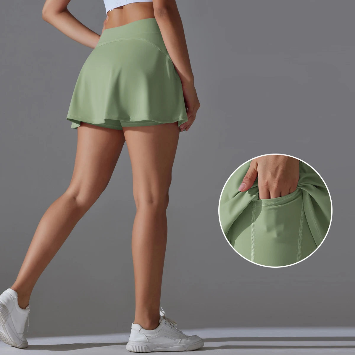 2026 Liming Fitness High-Waist Tennis Dress for Adults Sports Yoga Bottom Culottes With Side Flap Pocket Shorts