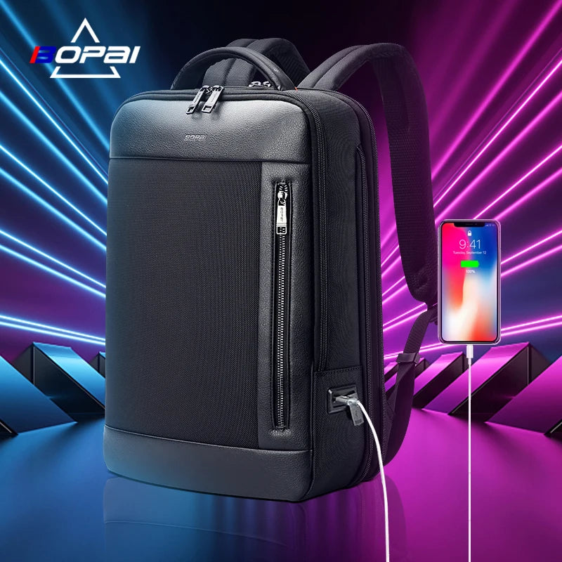 Bopai New Custom logo Office Travel Anti Theft Expandable Business Usb Charging Men Multifunctional 15.6 Inch Laptop Backpack