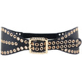 Hot Selling Punk Style Metal Holes Rivet and Golden Eyelets Elastic Decorative Waistband PU Leather Belt for Ladies