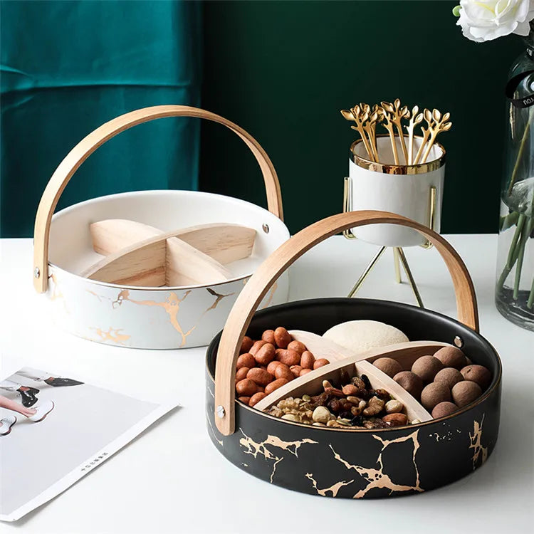 Tea Time Snack Serving Bowls  Luxury Modern Marble Round Ceramic Bowl with Handle for Tapas