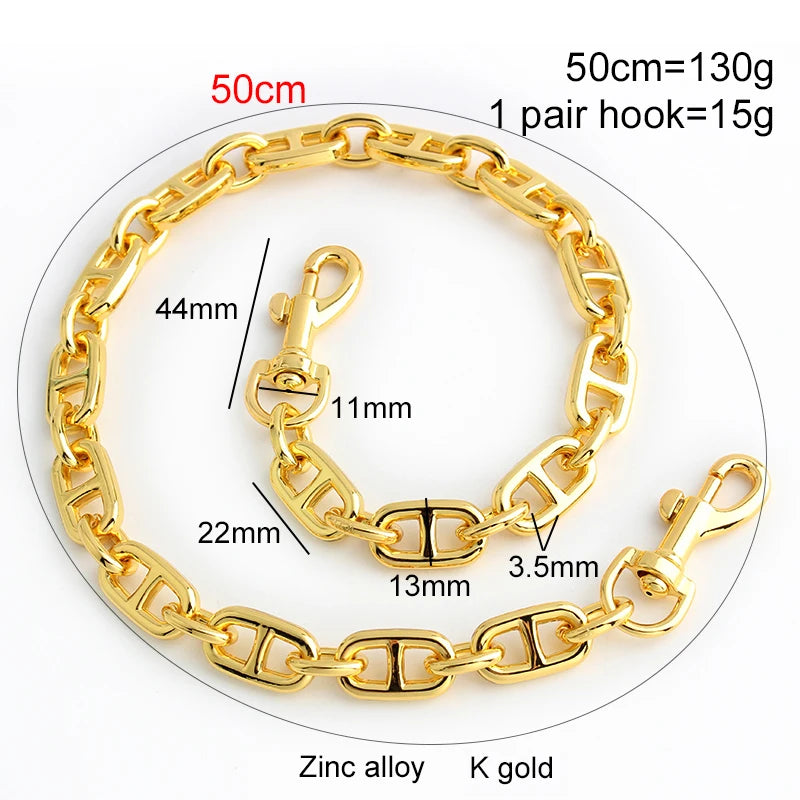 Wholesale 50cm Long Diy Custom Gold Silver Small Luxury Metal Zinc Alloy Shoulder Chain Strap Handle Hook for Handbags