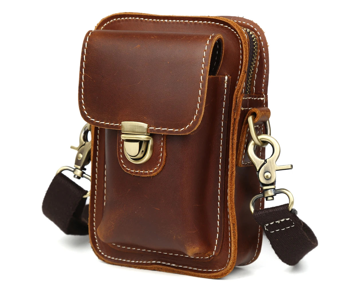 Hot Sell Brown Cow Leather Men Shoulder Belt Bag Men's Multifunctional Messenger Bag for Cycling