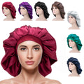 Custom Logo Extra Large Size Women Satin Bonnet with Elastic Band Adjustable Sleep Cap Silk Feeling Shower Cap Hair Scarf Wrap