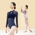 Women Long Sleeve Ballet Leotards Adult Velvet Mesh Splice Gymnastics Dance Leotards