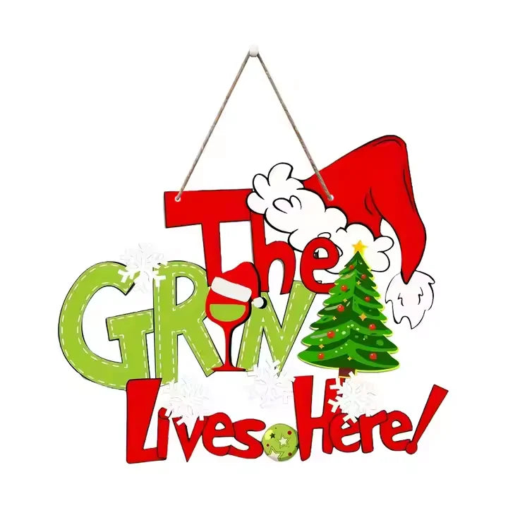 Green Fur Wooden Door Plate Pendant Christmas Theme Festival Party Wall Decorations Christmas wooden sign
