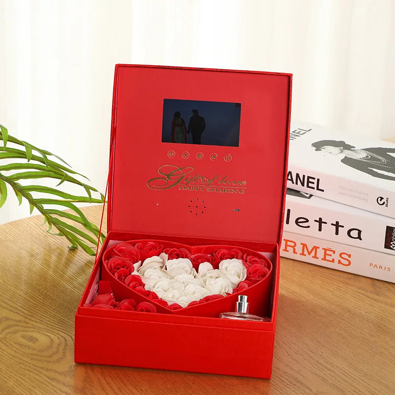 Ready to Ship Love Style Paper LCD Screen Video Perfume Gift Box Roses for Thanksgiving Valentine's Day Handcrafted Paper Crafts
