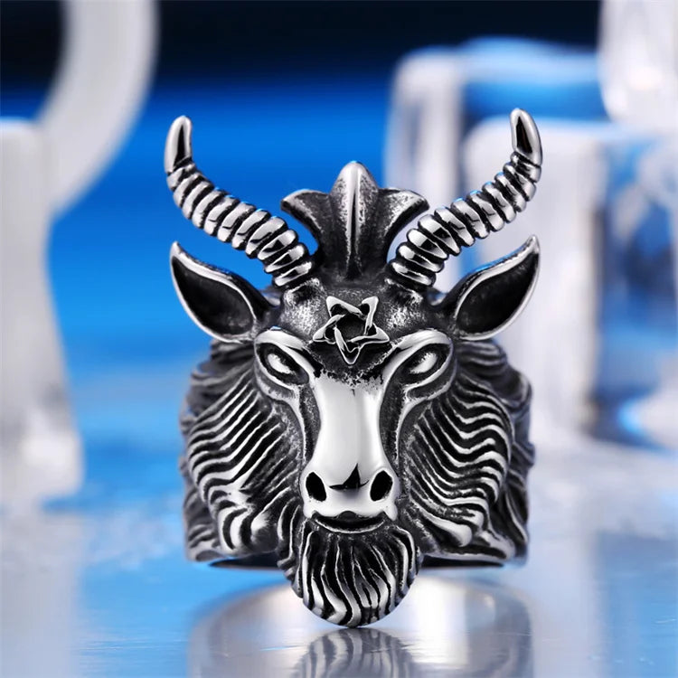 Retro Stainless Steel Casting Jewelry Sheep Head Round Finger Rings Men