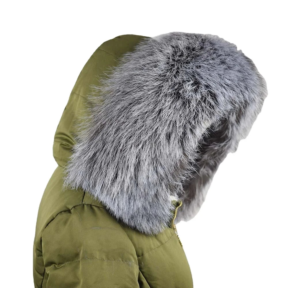 MWFur Fashion Natural Fox Fur Hood Trim Scarf Big Fur Collar Winter Season Custom Made Genuine Sliver Fox Fur Collar Hoodie