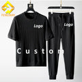 Fengway Custom Summer Plain Jogger Sweatpants Stretch Ice Silk Two-Piece Set Mens Casual Short Sleeve Tracksuits