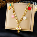 New Summer Cartoon Waterproof Stainless Steel Vegetable Charm Necklace Tarnish Free 18k Gold Plated Mushroom Pendant Necklace