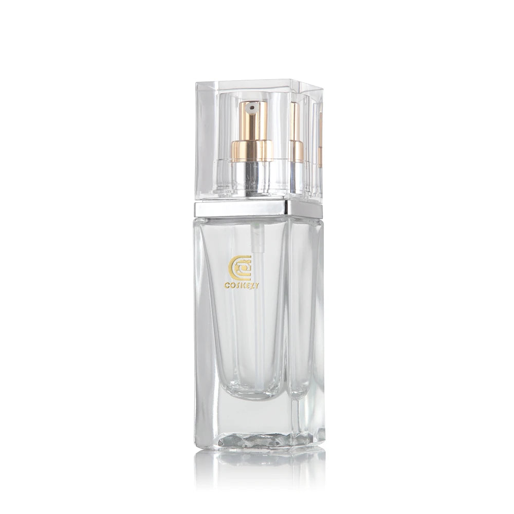 New Design 30ml Glass Foundation Bottle Cosmetic Container with Lotion Pump for Screen Printing Packaging