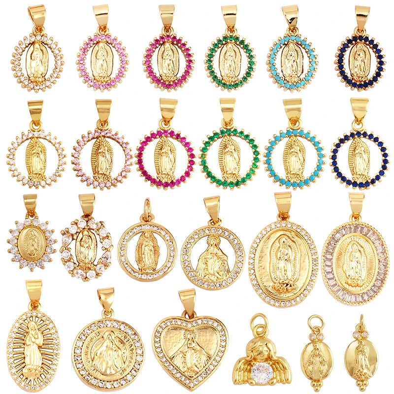Medal Charm Oval Heart Round PendantColour CZ PavedReal Gold Plated Necklace Bracelet Making Finding Supplies K11