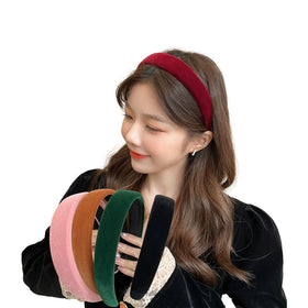 Wholesale Korean Women Headband Fashion Sweet Hair Band Wide Edged Sponge Headbands Velvet Solid Color Headband