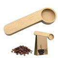 Custom Logo Long Handle 1 Tablespoon 100% Natural Beech Wood Coffee Bean Measuring Spoon With Bag Seal Clip