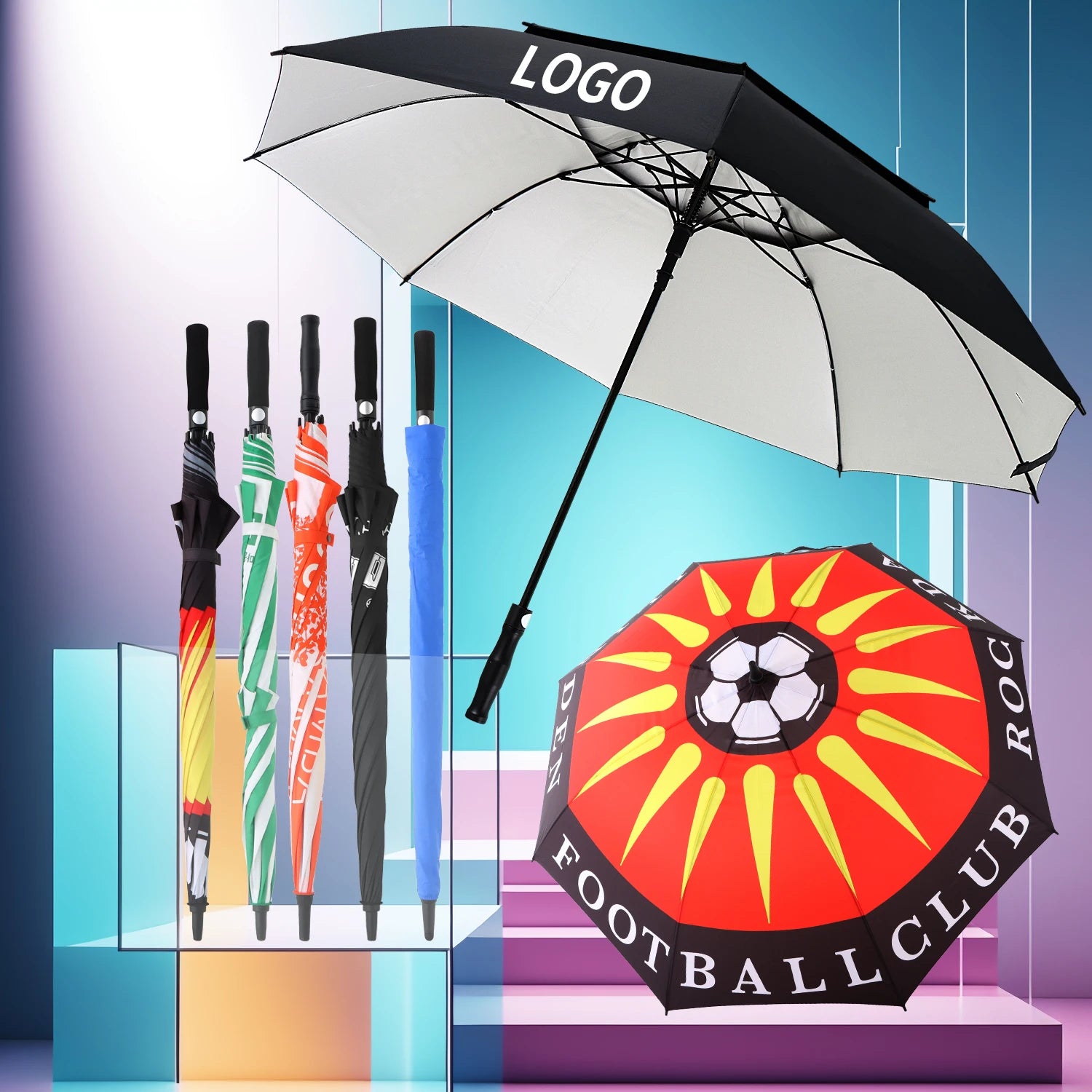 Black and Gold Golf Umbrella with logo Straight Golf Umbrella Sun protection Sports