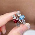 Low MOQ Custom Logo 925 Sterling Silver White Gold Adjustable Natural Gemstone Rings Set for Women