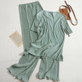2024 Summer New Round Neck T Shirt High Waist Wide Leg Pants Women Casual Clothes Two Piece Set