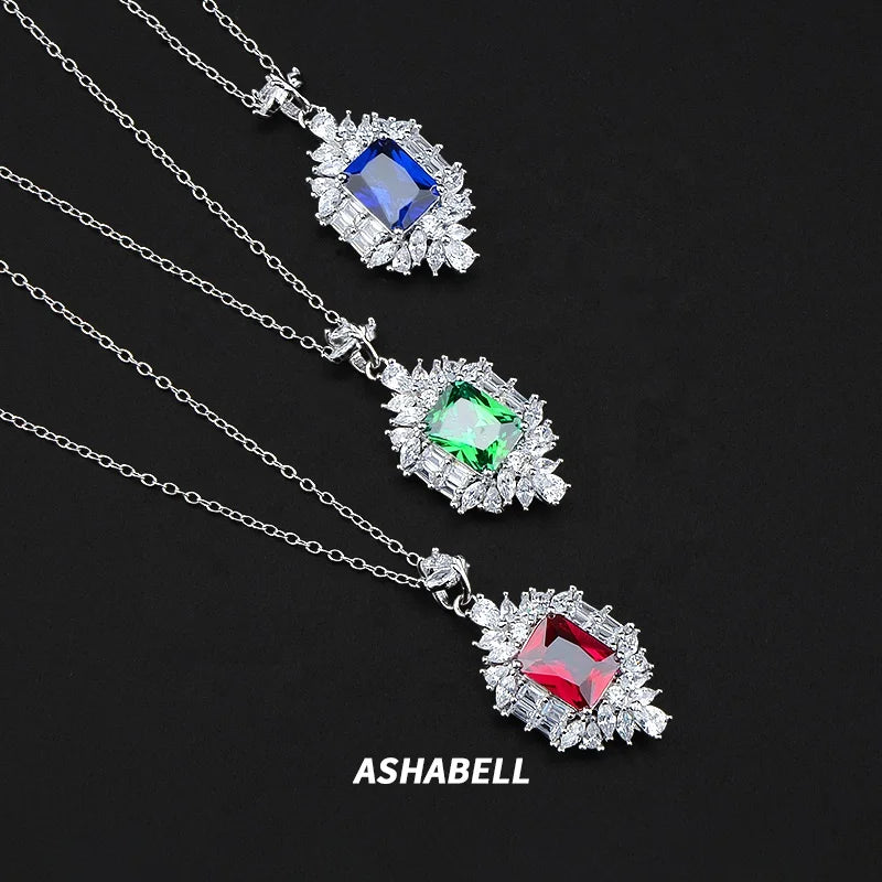 Wholesale Luxury Diamond Inlaid 5A Zircon Cubic Crystal Colored 925 Silver Pendant Necklace for Women Wedding Gift
