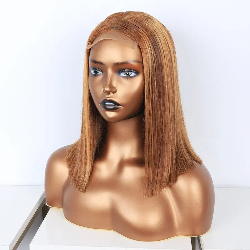 Cheap 12 Inch Highlight Piano Color Blunt Cut Double Drawn Bone Straight Raw Brazilian Human Hair 4*4T-Part Lace Bob Wigs