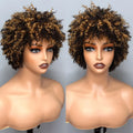 New 6 Inch Afro Kinky Curly Bob Wig With Bangs Machine Made Wear and Go Wig Cheap Brazilian Hair Bob Wigs for Black Women