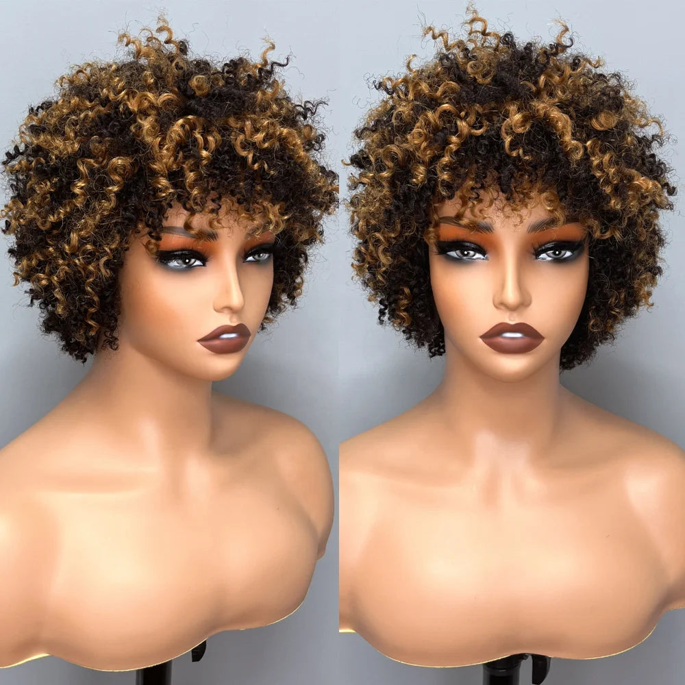 New 6 Inch Afro Kinky Curly Bob Wig With Bangs Machine Made Wear and Go Wig Cheap Brazilian Hair Bob Wigs for Black Women