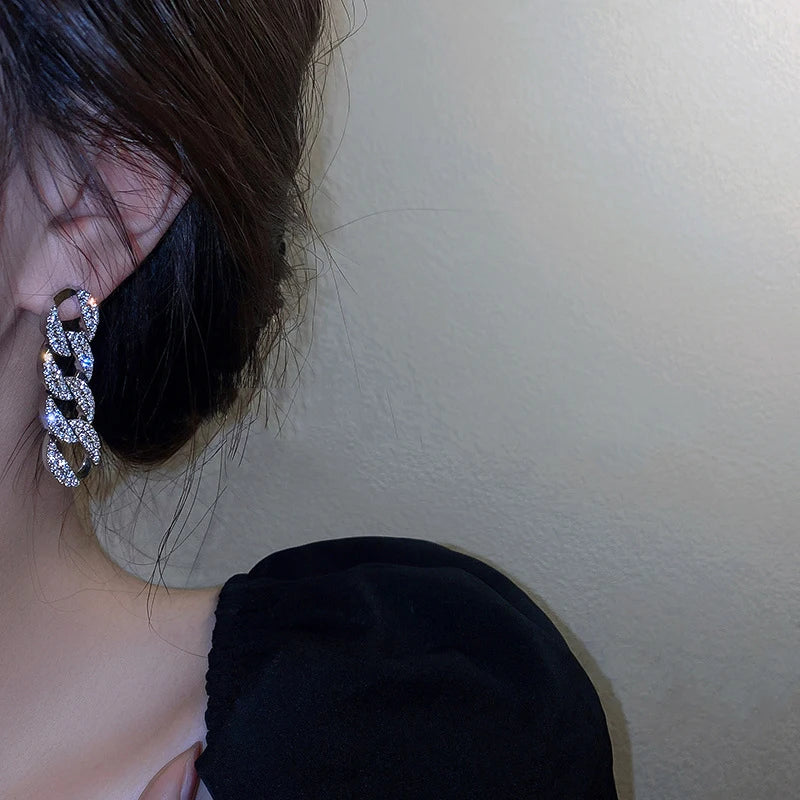 2025 Crystal Fashion Gold Plated Sterling Rhinestone Link Chain Earrings  Bright Diamond Earring