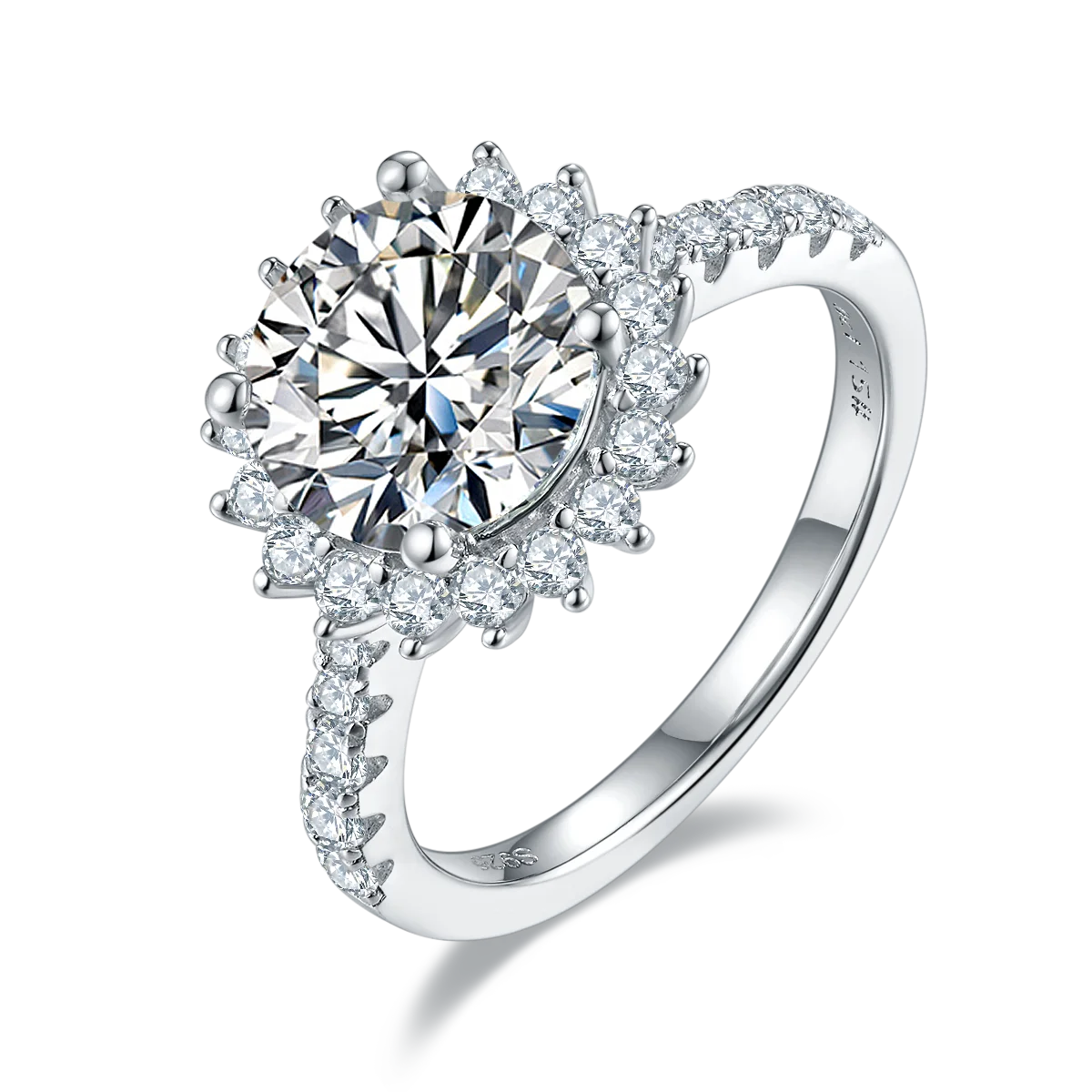 Sunflower Ring Luxury Jewelry White Gold Plated S925 Vvs D Colour Moissanite Circular 3.0Ct Engagement Diamond Ring