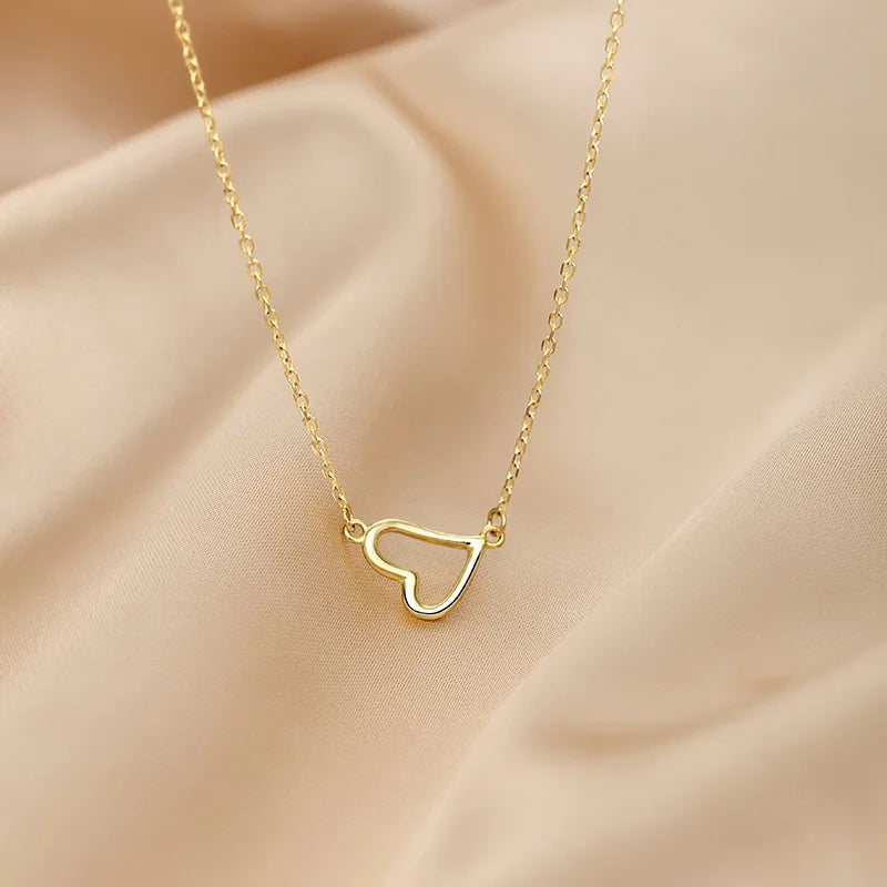 Fashion 925 Silver Jewelry Wholesale 925 Sterling Silver Minimalist Necklaces Hollowed Simple Heart Gold Plated Necklaces Women