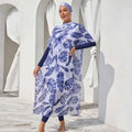 Full Cover Modest Printed Women Muslim Swimwear Female Islamic Size M-4XL Beachwear 4pcs with Hijab Top Pant Cover