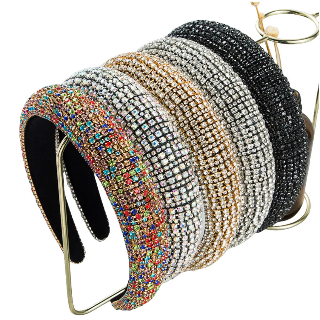 European and American Baroque Wide Crystal Rhinestone Headband Luxury Bling Color Diamond Hairbands for Women
