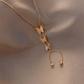 Hot Selling Stainless Steel Women Fashion Jewelry Simple Korean Diamond Three Butterfly Pendant Necklace