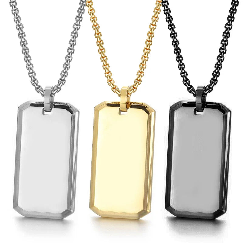 Custom Trendy 18k Gold Stainless Steel Long Bar Pendant Sweater Chain Necklace Black PVD Plated Custom Dog Tags Necklace for Men