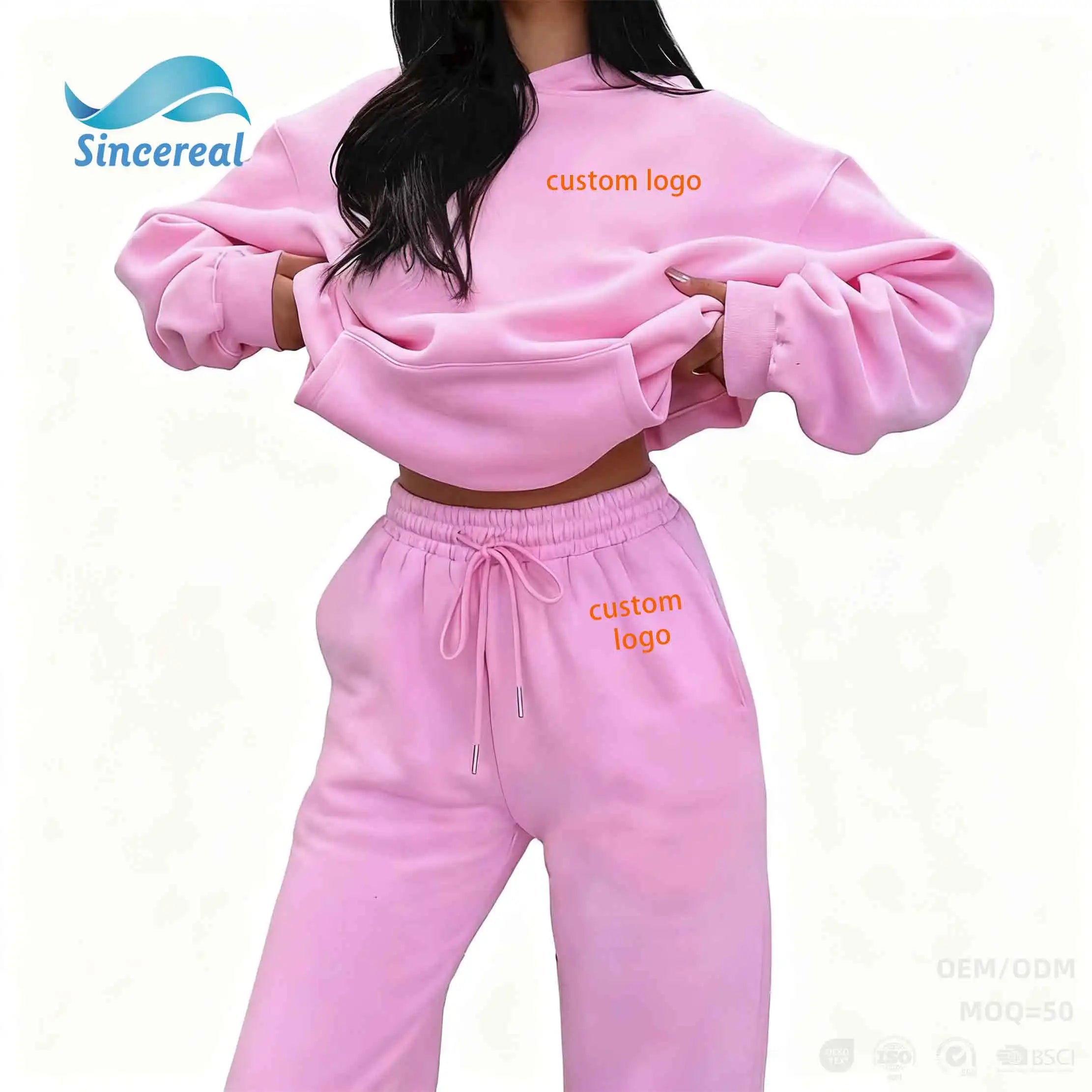 Custom Logo Women Oversized Hoodie and Sweatpants Set 2026 French Terry Tracksuit Two Piece Lounge Wear Jogger Outfit Tracksuit