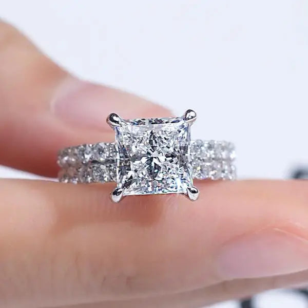 MSR-1375 Classic Diamond Engagement Ring Princess Cut Lab Grown Diamond Wedding Ring Set With Matching Band