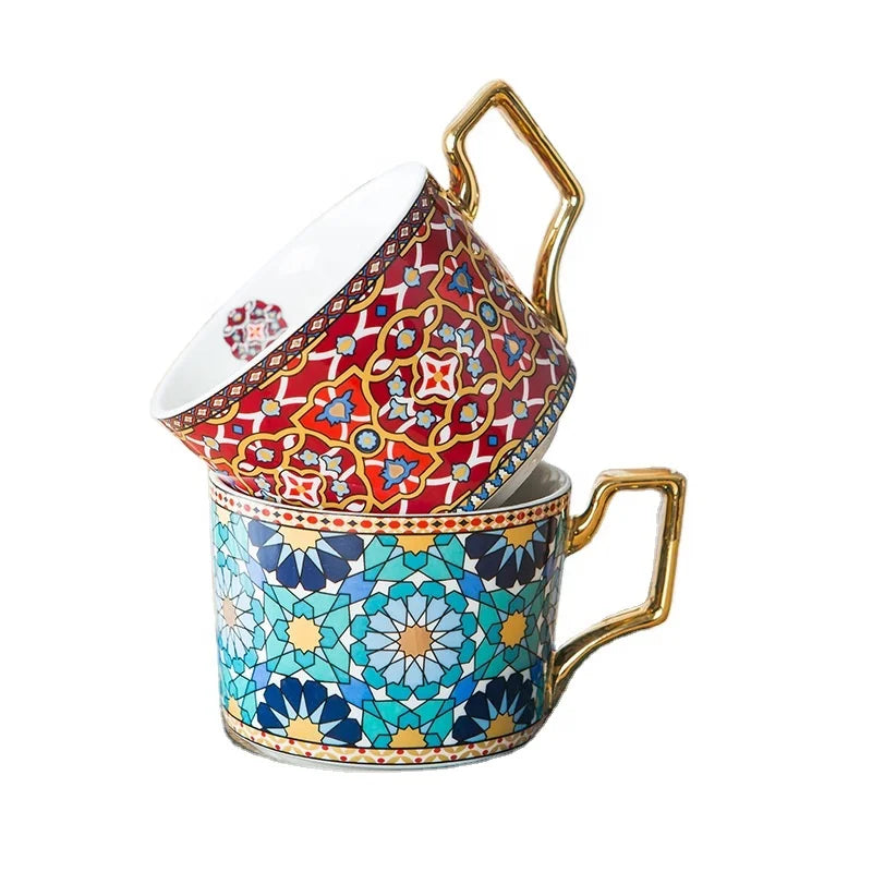 Madou Luxury Ceramic 200ml Eco-Friendly Coffee Cup Set Moroccan European Style Popular British Afternoon Tea Cup Saucer Set