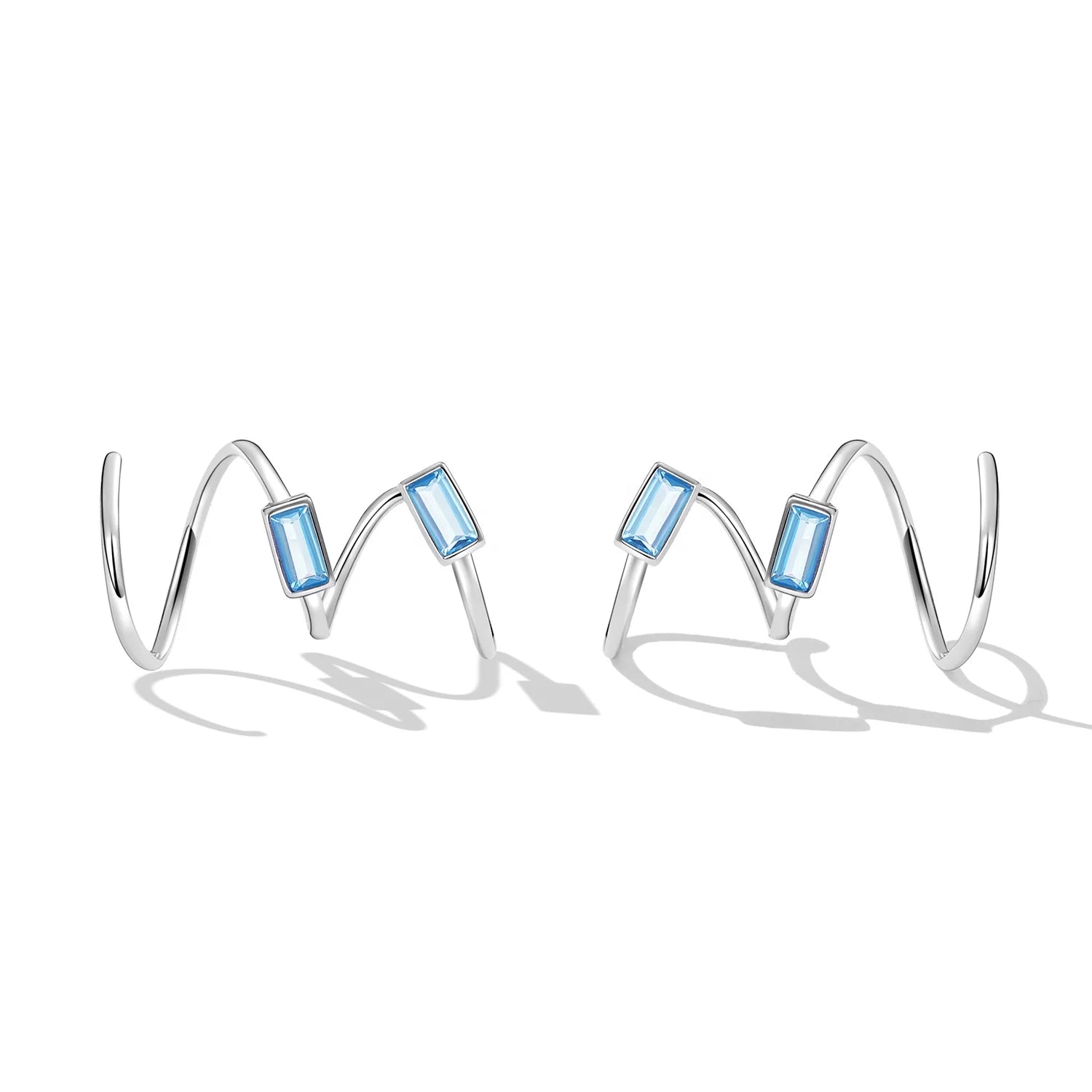 Factory Wholesale 925 Sterling Silver Simple Style Blue Gemstone Ear Hooks for Women Trendy Geometric Studs Fine Jewelry SCE1463