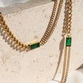 Dreamshow Green CZ Cuban Chain Stainless Steel Bracelets for Women 18K Gold Plated Stainless Steel Tarnish Free Jewelry