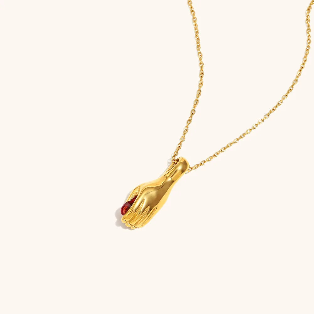 Vintage Hand Zircon Pendant Necklace 18k Gold Plated Jewelry Stainless Steel Gold Plated Necklace for Couple
