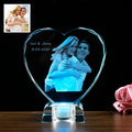 A Surprise Gift 2D Laser Engraved Photos Crystal Glass Heart Photo Frame With LED Base Custom