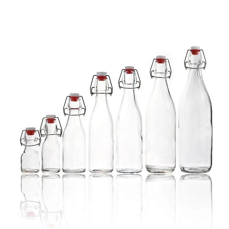 Factory Stock 250ml 350ml 500ml Clear Glass Juice Drink Bottle with Flip Cap Custom Logo Cold Beverage Tea Bottle