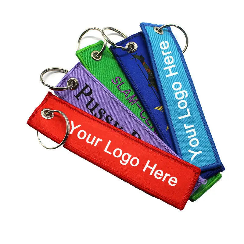 Customized Label Double Sided Personalized Text Logo Fabric Keychain Woven Keyring Tags Embroidered Anime Keychain