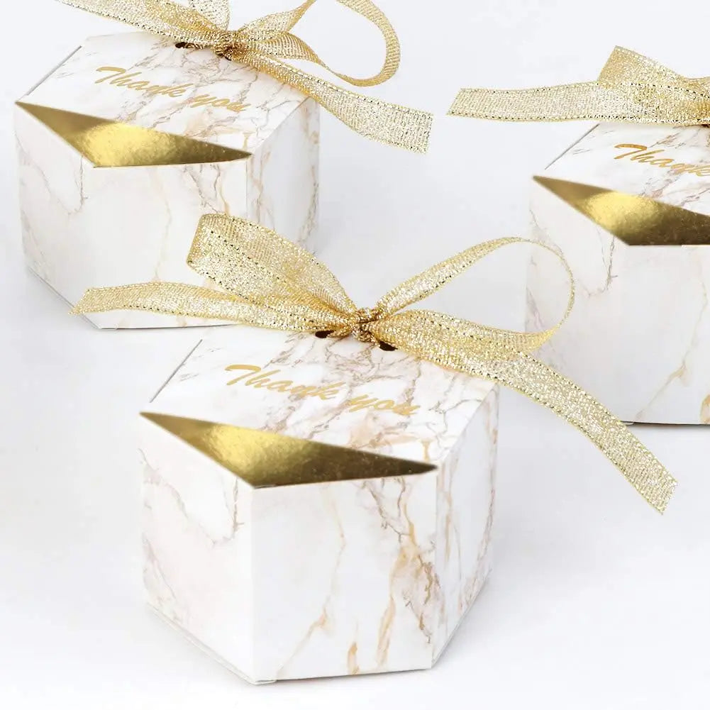 50pcs Hexagonal Chocolate Gift Boxes Wedding Party Favor Boxes with Ribbon for Bridal Baby Shower Birthday Decorations MegaBDM