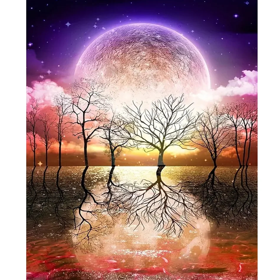 Painting by Numbers for Starter Kit Lake Night Picture on Numbers Painting Moon Landscape for Home Decoration 40x50cm