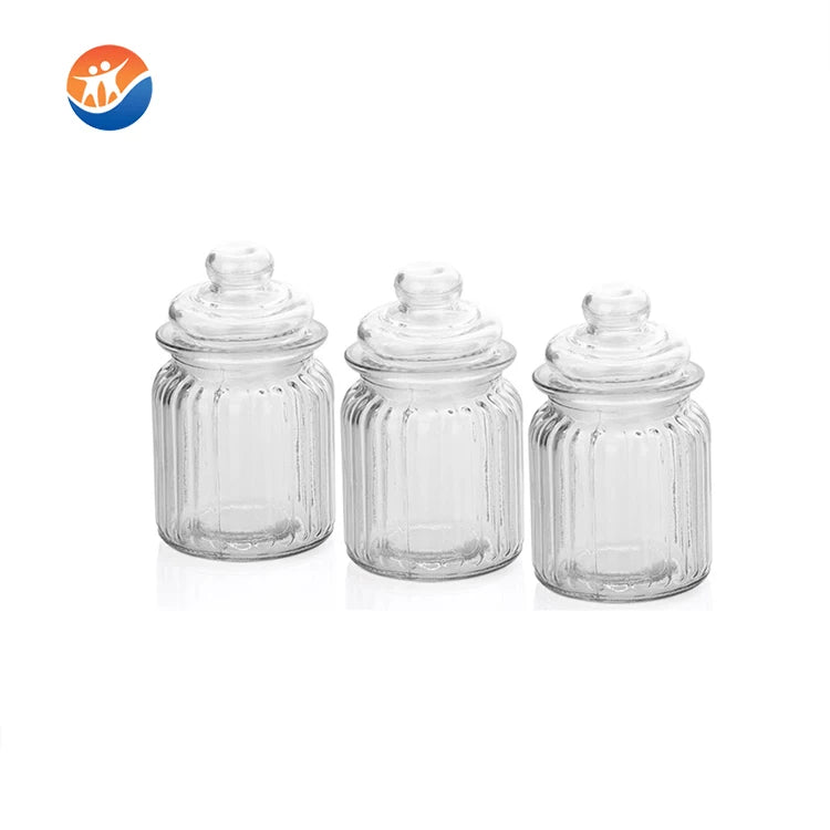 Best Price Classic Vertical Grain Glass Food Storage Jar with Glass Lid