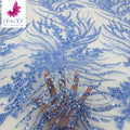 HY2184  African French Sequins Tulle Heavy Beaded Light Blue Lace Fabric for Women Wedding Dress for Party