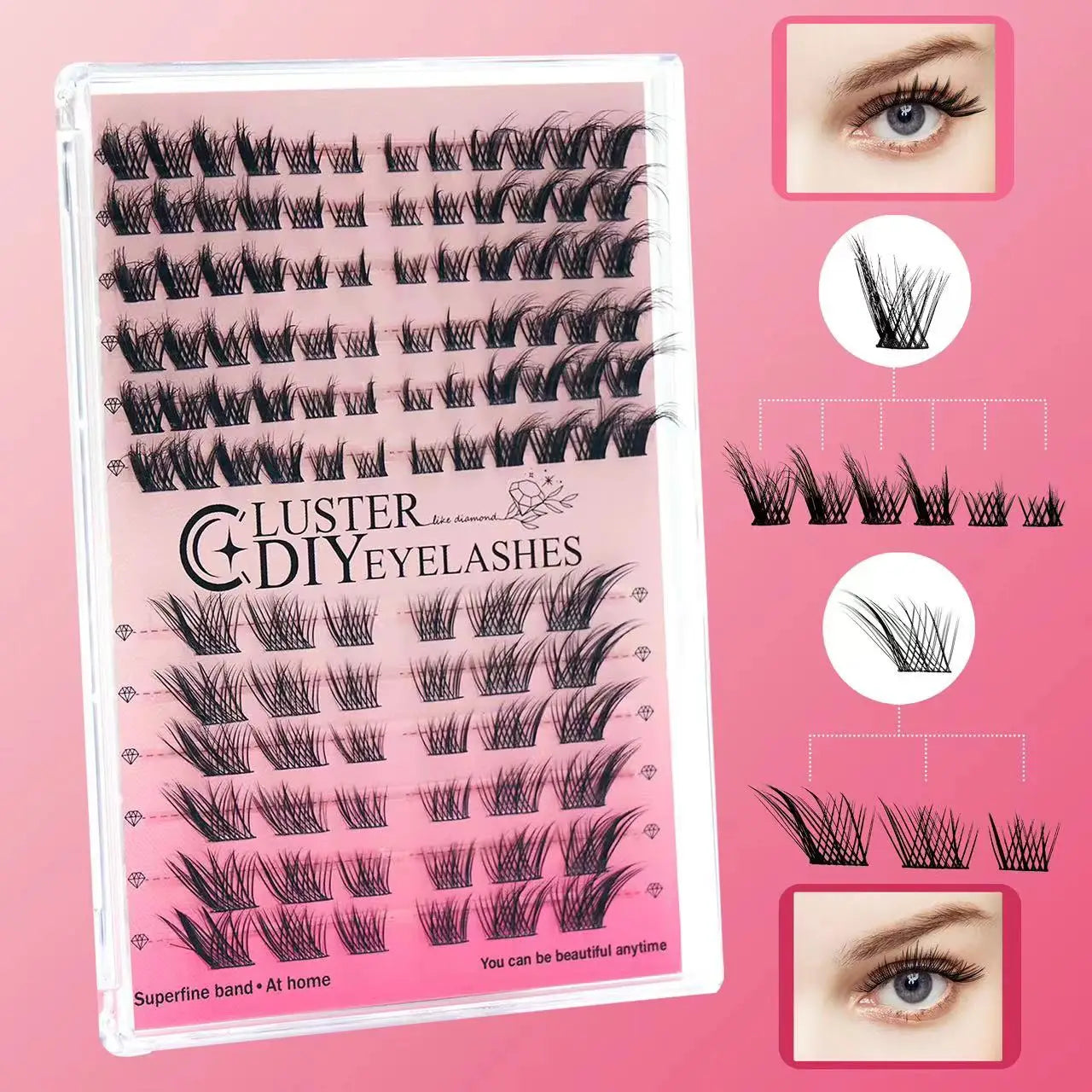 Wholesale Individual C/d Curl Customized Pack L Curl Diy Eyelash Extensions Kit Pre-cut Lash Clusters With Bond & Seal