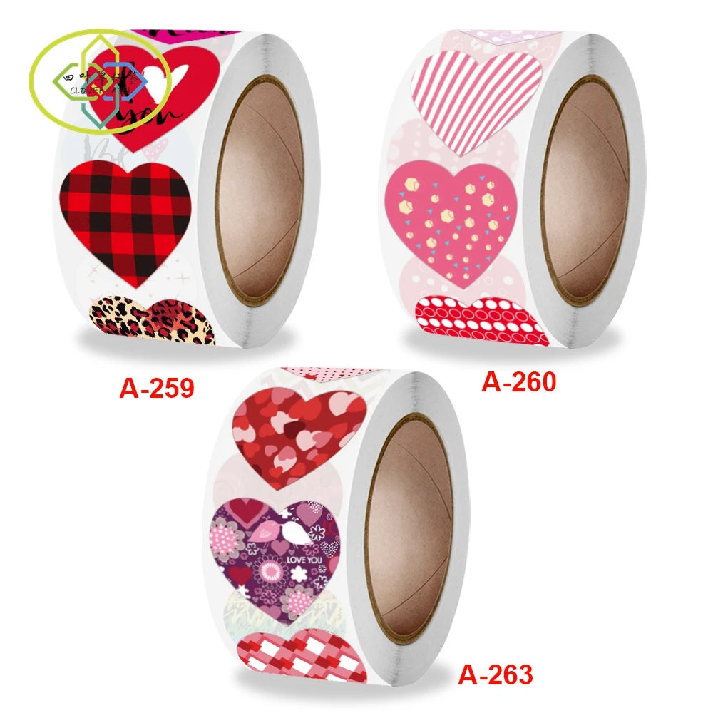 Valentine's Day Cut Self Adhesive 1.5 Inch Heart Love Roll Seal Stickers Label