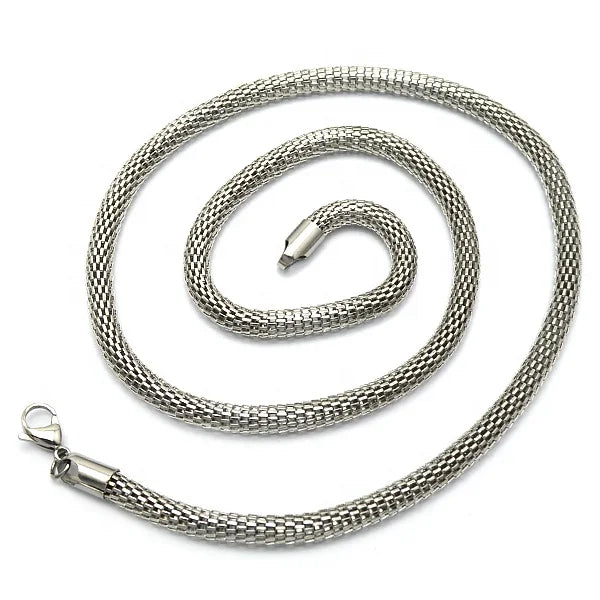 8mm 26" No Fade Delicate Roll Mesh Chain Necklace Hollow Silver Wide Round Braided Stainless Steel Snake Chain